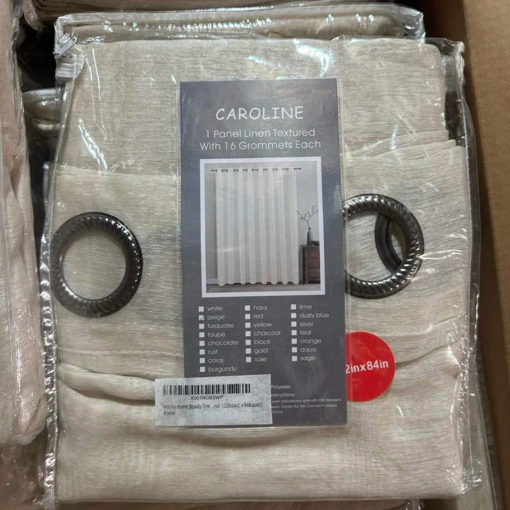 Caroline beige 1 panel linen textured with 16 grommets each